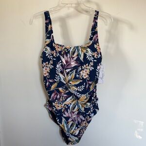 Anne Cole Floral One Piece Swimsuit 16W Navy Tropical Adjustable Straps NWT